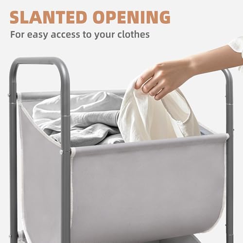 STORAGE MANIAC 120 Liters Vertical Rolling Laundry Hamper, 3 Section Laundry ...