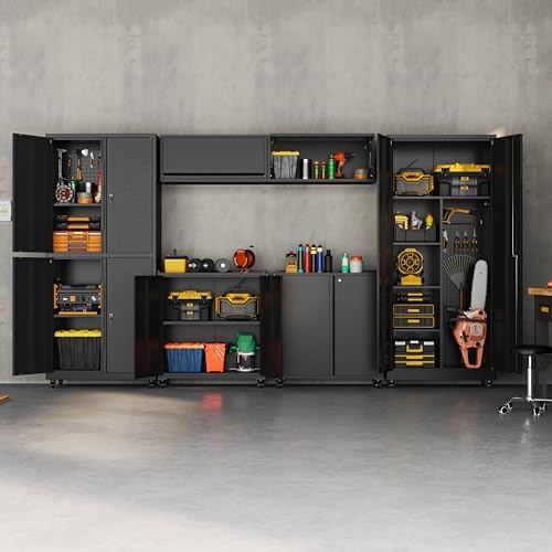 71''H Metal Garage Storage Cabinet with Wheels, Broom Cabinet with Lock
