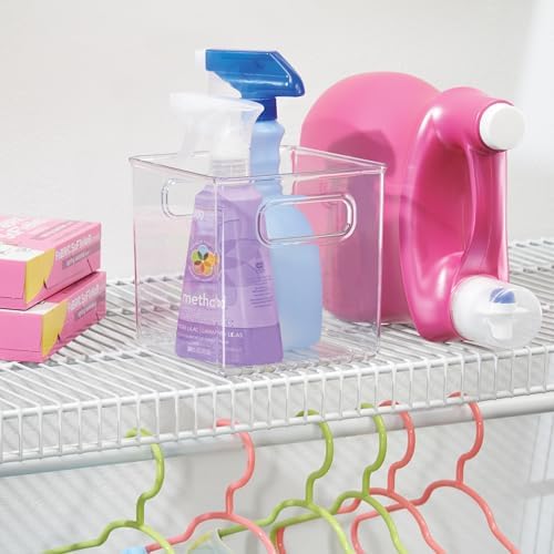 iDesign Storage Bin with Handles, Cube Organizer, Set of 4, Clear