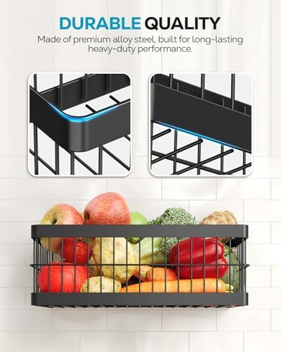 Nieifi Hanging Fruit Basket 4-Pack, Wall/Adhesive Mount