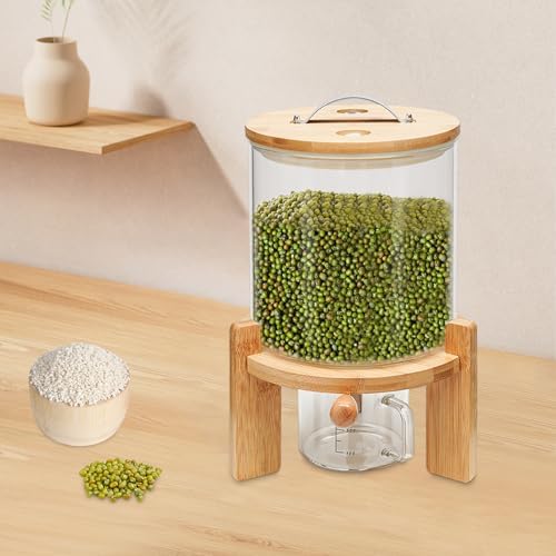 Flour and Cereal Container, 5L Rice Dispenser with Airtight Lid and Wooden St...