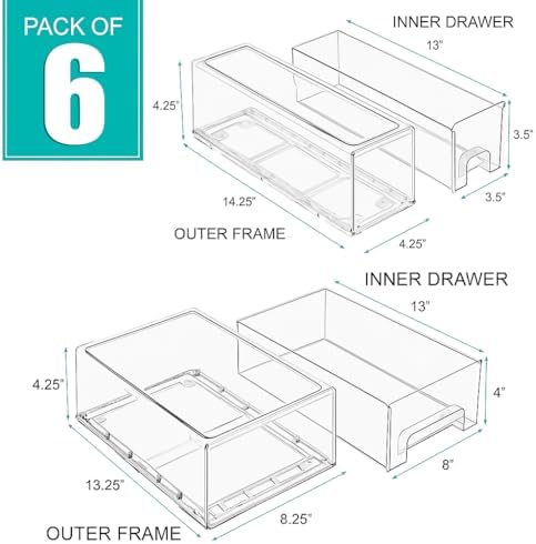 Sorbus Clear Stackable Storage Drawers with Handles (2 Medium + 4 Small)