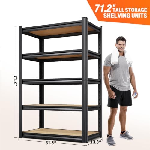 71.2''Heavy Duty Storage Shelves, 5-Tier Garage Shelving,Adjustable M...