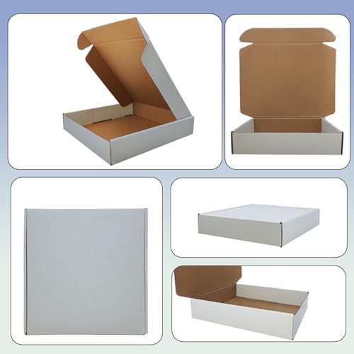 10x10x2 inch Shipping Boxes Set of 25, White Corrugated Cardboard Mailers