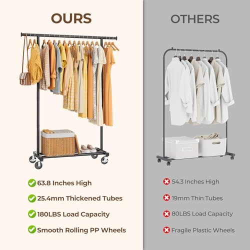 HYSEYY Clothes Rack, Clothing Rack for Hanging Clothes, Rolling Garment Rack ...