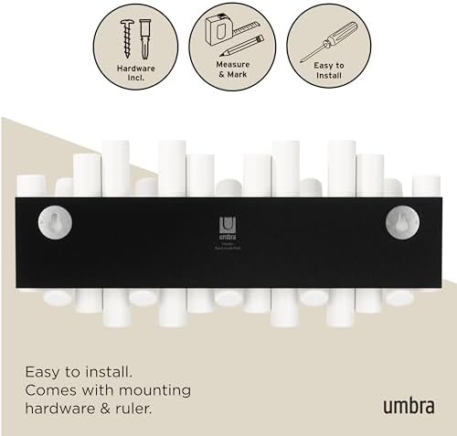 Umbra Picket Coat Rack, Wall Mount 5 Flip-Down Coat Hooks, White
