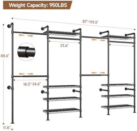ComfyCorner Wall Mounted Garment Rack, Industrial Pipe Clothing Rack Black