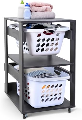 Laundry Basket Holder Shelf, Stackable Laundry Sorter (Slate Grey, 2 Tier)