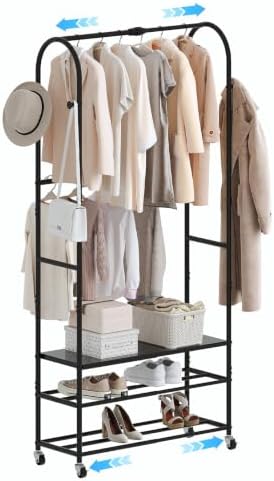 Clothes Rack with Shoe Shelf, Expandable Garment Rack 17.7"-29.1", ...