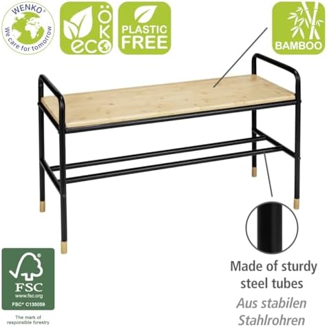 WENKO Shoe Bench Loft Factory Flair Shoe Rack with Shelf for up to 4 Pairs of...