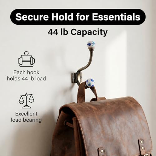 IndianShelf 6 Colorful Decorative Ceramic Iron Heavy Duty Double Coat Hooks