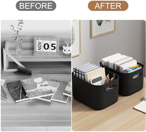 ORGIDOL 8 Pack Black Storage Bins with Lids Stackable Storage Container for O...