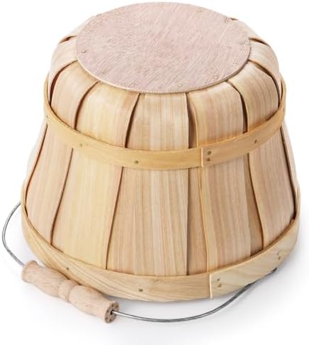 Okllen 2 Pack Round Wooden Baskets with Handle, Empty Wood Fruit Buckets, Eas...