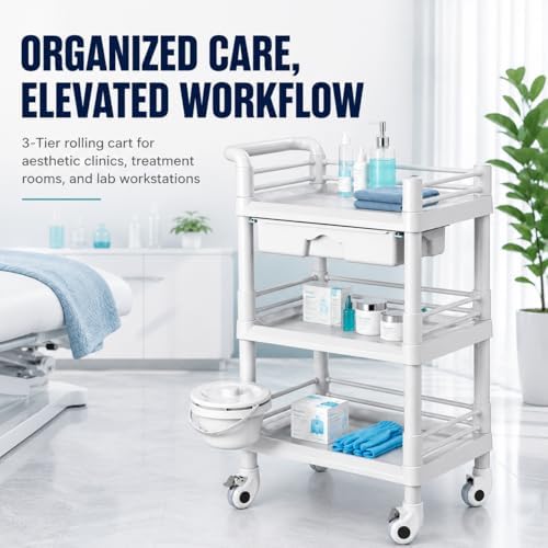 Rolling Utility Cart,Qiwey Utility Cart with Big Drawer,3-Tier Esthetician Ca...