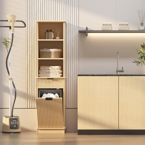 Natural Tilt Out Laundry Hamper Cabinet, 16x16x59in