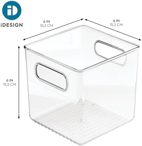 iDesign Storage Bin with Handles, Cube Organizer, Set of 4, Clear