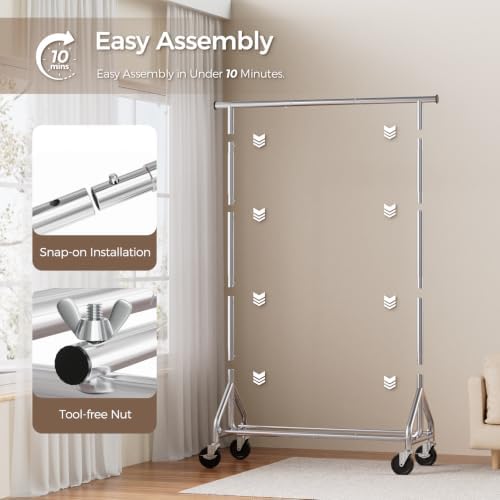 HYSEYY Clothes Rack, Rolling Heavy Duty Clothing Rack Load 380 LBS