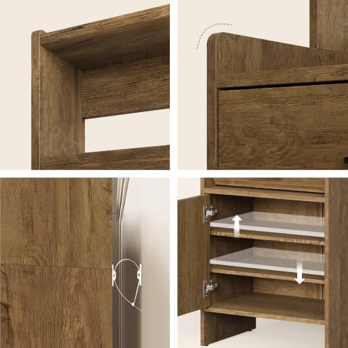 Shoe Storage Cabinet for Entryway with 1 Fluted Flip Drawers with Pegboard