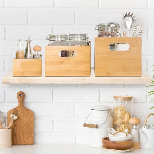 YBM Home Bamboo Storage Boxes with Handle, Organization Storage for Kitchen, ...