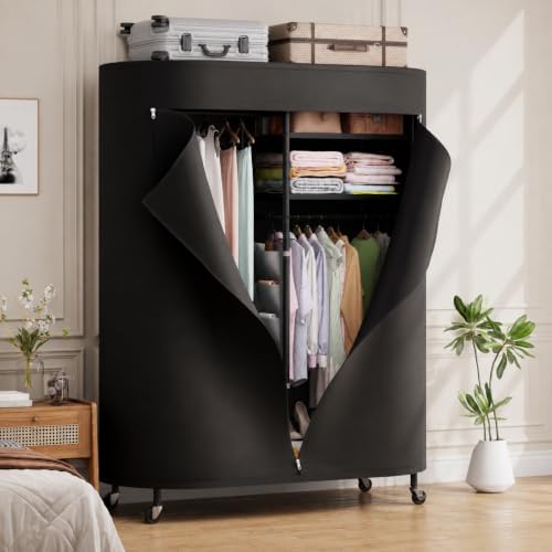 BACEKOLL Heavy Duty Clothes Rack with Cover Portable Rolling Closet 480LBS