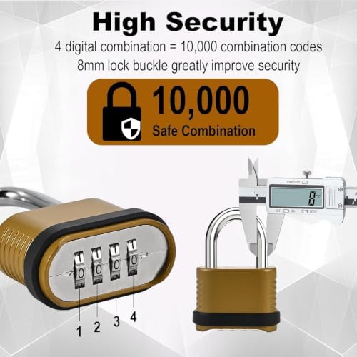 4 Pack Combination Locks, Golden 4-Digit Heavy Duty Combo Lock