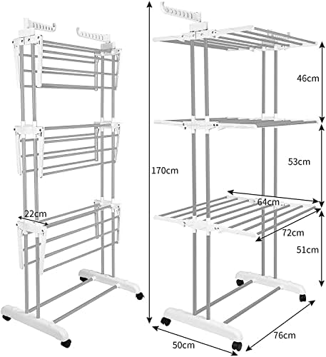 Bigzzia Clothes Drying Rack Folding with Wheels Laundry Rack 4 Tier