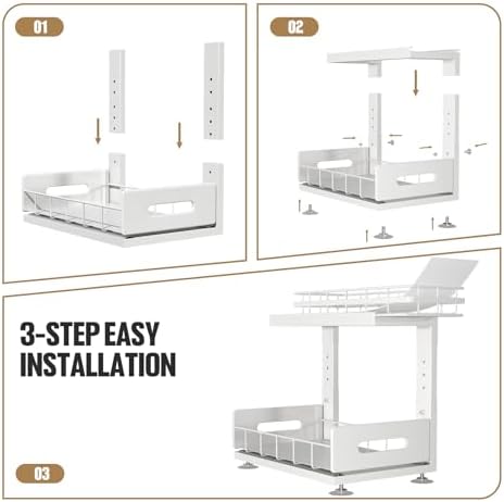 Under Sink Organizer Upgrade To Professional Rails,2-Tier Dual Pull Out Cabin...