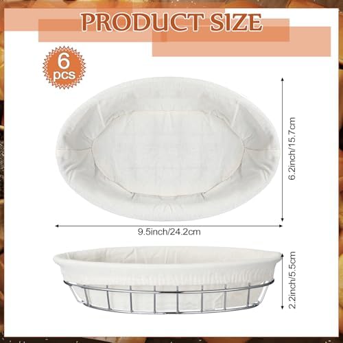 6 Pack Oval Metal Wire Baskets with Liner Cloth for Table Serving 9.5 x 6.2 x...
