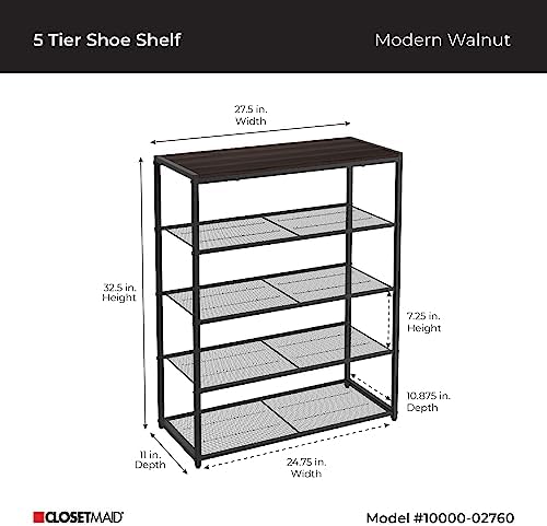 ClosetMaid 5-Tier Shoe Rack, Storage Organizer, with Wood Top Shelf, 4 Metal ...