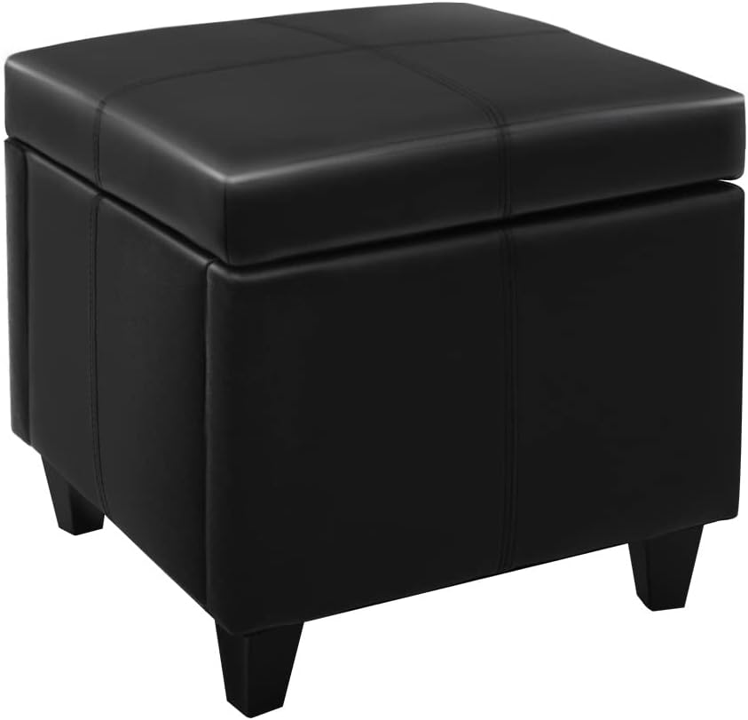 CangLong 18'' Square Storage Ottoman,Faux Leather Foot Rest Stools wi...