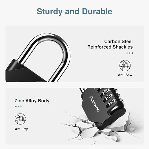 Puroma 10 Pack Combination Lock Locker 4 Digits Combo Padlock Gym Black
