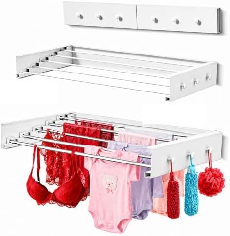 Wall Mounted Clothes Drying Rack - 31.5" Foldable Clothes Drying Rack Wa...