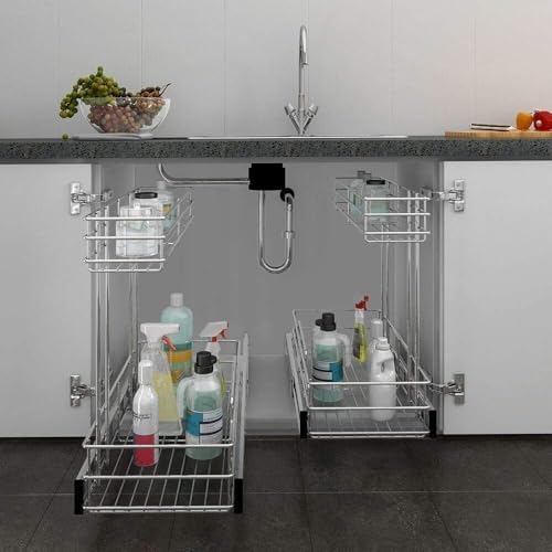 Under Sink Organizer 9" W X19 D, Pull Out Cabinet Organizer 2 Tier