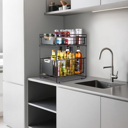 2 Tier Under Sink Organizer,Slide Out Kitchen Cabinet Organizer,Pull Out Pant...