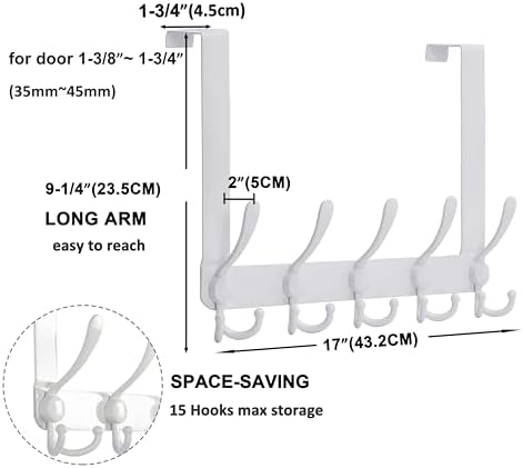 Dseap Over The Door Hook Hanger - Fits 1 3/8" to 1 3/4" Standard Do...
