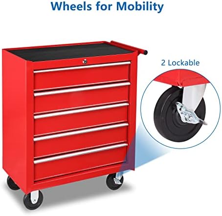 TUFFIOM 5-Drawer Rolling Tool Chest w/Drawers & Lock, Tool Storage Cabine...