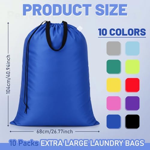 Zhehao 10 Pack Laundry Bags 27" X 40", Heavy Duty Handles, 10 Colors