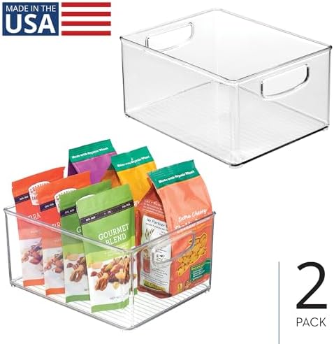 iDesign Stackable Clear Plastic Bin with Handles, 2-Pack
