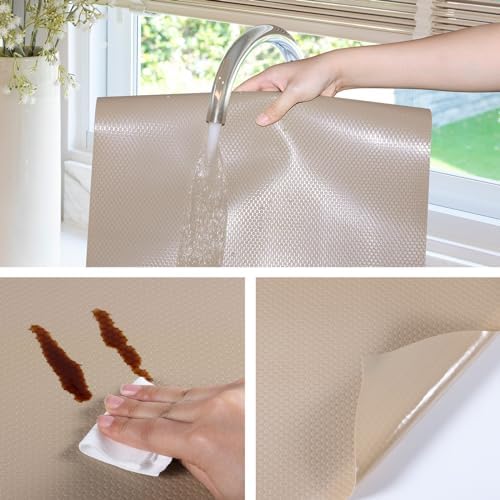 Shelf Liners for Kitchen Cabinets, Drawer, Fridge Liner Beige 11.8"× 393...
