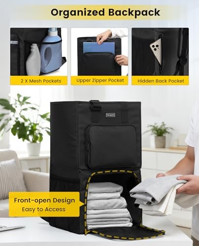 Vorspack Laundry Backpack for College Dorm, Heavy-Duty Hamper, Black