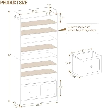 Hzuaneri Shoe Storage Cabinet, 10 Tiers Shoe Organizer with 2 Cloth Drawers