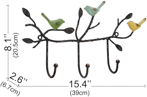 SOFFEE DESIGN Vintage Wall-Mounted Coat Rack with 3 Hooks, Birds Standing on ...