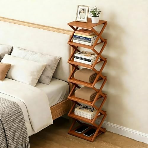 Bamboo Shoe Rack - No Assembly Required, Tall Narrow Foldable Shoe Organizer,...