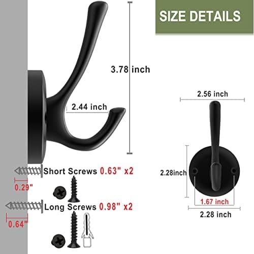 TOFIIGREM Black Wall Hooks, 6 Pack Coat Towel Hook Heavy Duty Metal Double Ba...
