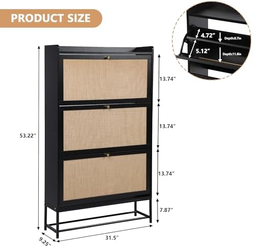 LEVNARY Shoe Cabinet for Entryway, Slim Shoe Cabinet with 3 Flip Drawers Narr...