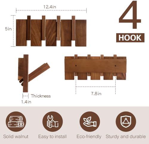 QUELLANCE Wooden Coat Hooks Wall Mounted, Coat Rack Hanger Wall Mount with 4 ...