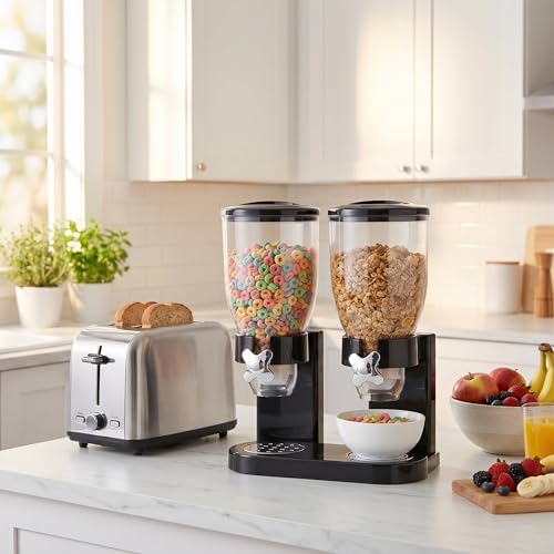 ZevrO Dry Food & Cereal Dispenser, 4.4 Cups, Black, Original Dual