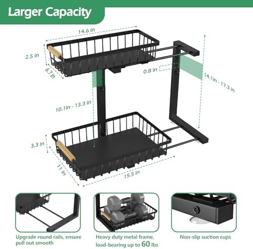 ADRIMER Under Sink Organizer 2 Packs, Pull Out Kitchen Sink Organizer, 2 Tier...