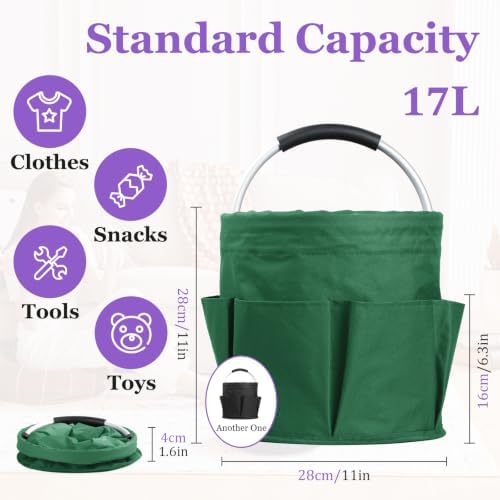 2PCS Collapsible Cleaning Caddy, 17L Tool Bag with 6 Pockets, Green + Black