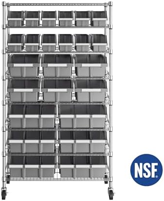 8-Tier NSF 24-Bin Steel Wire Shelving Rack, 36"W x 14.25"D x 63.5&q...